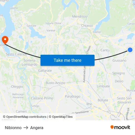 Nibionno to Angera map