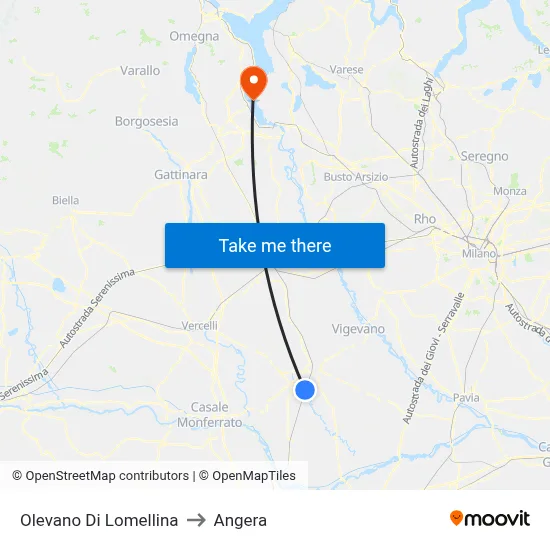Olevano Di Lomellina to Angera map