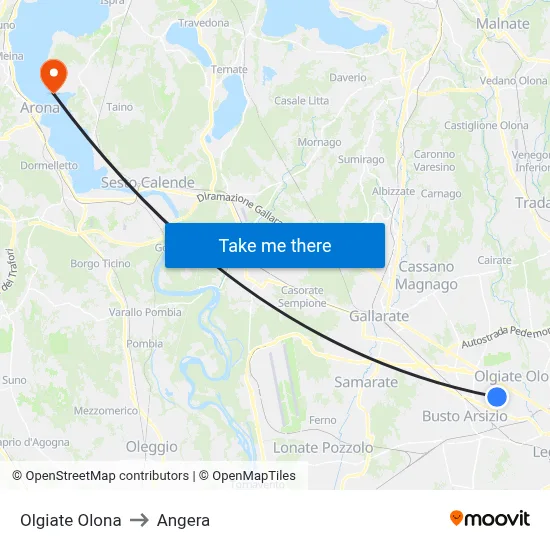 Olgiate Olona to Angera map