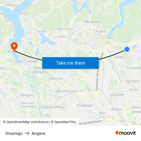 Orsenigo to Angera map