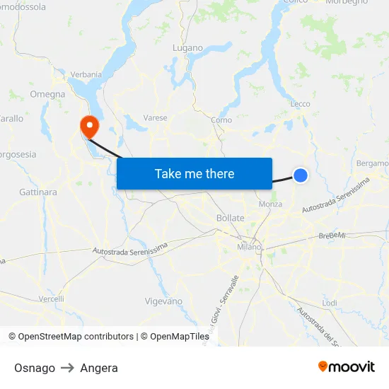 Osnago to Angera map