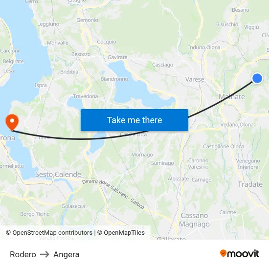 Rodero to Angera map