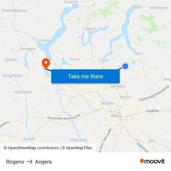 Rogeno to Angera map