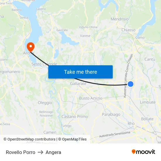 Rovello Porro to Angera map