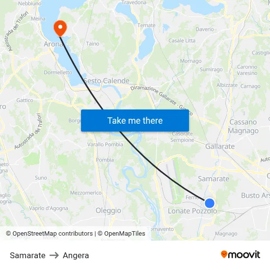 Samarate to Angera map