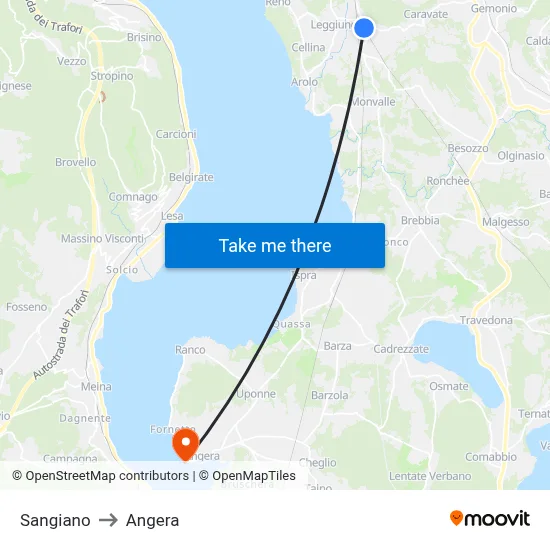 Sangiano to Angera map