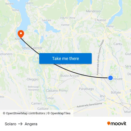 Solaro to Angera map