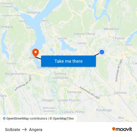 Solbiate to Angera map