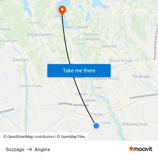 Sozzago to Angera map