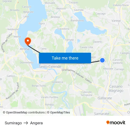 Sumirago to Angera map
