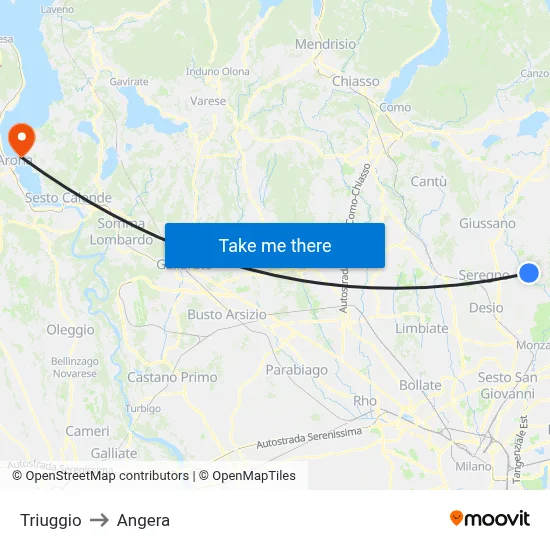 Triuggio to Angera map