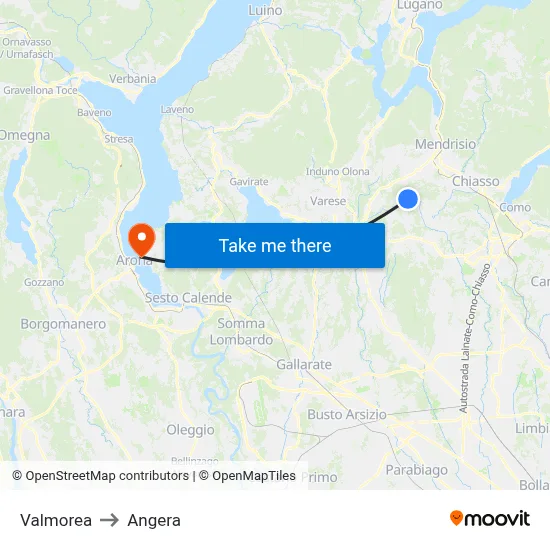 Valmorea to Angera map