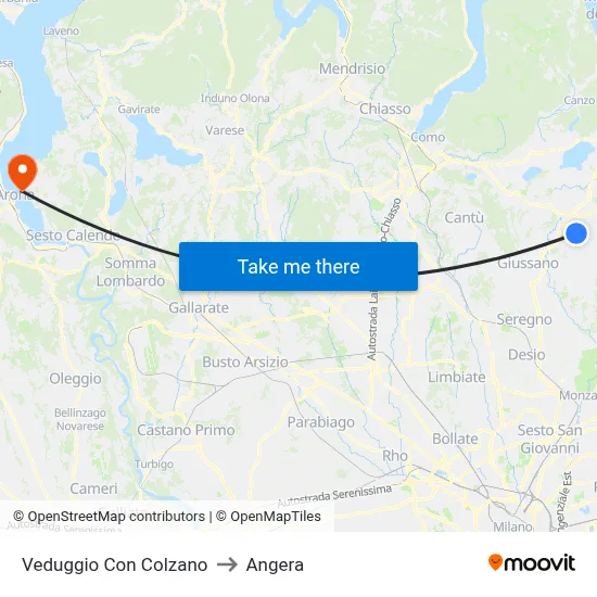 Veduggio Con Colzano to Angera map