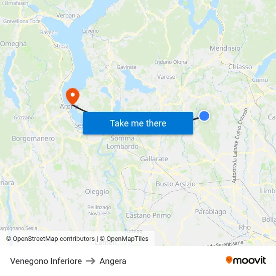 Venegono Inferiore to Angera map