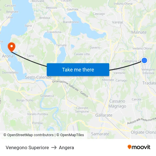 Venegono Superiore to Angera map