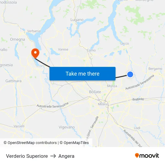Verderio Superiore to Angera map