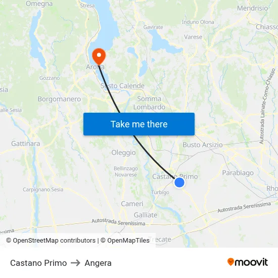 Castano Primo to Angera map