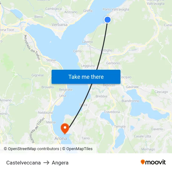 Castelveccana to Angera map
