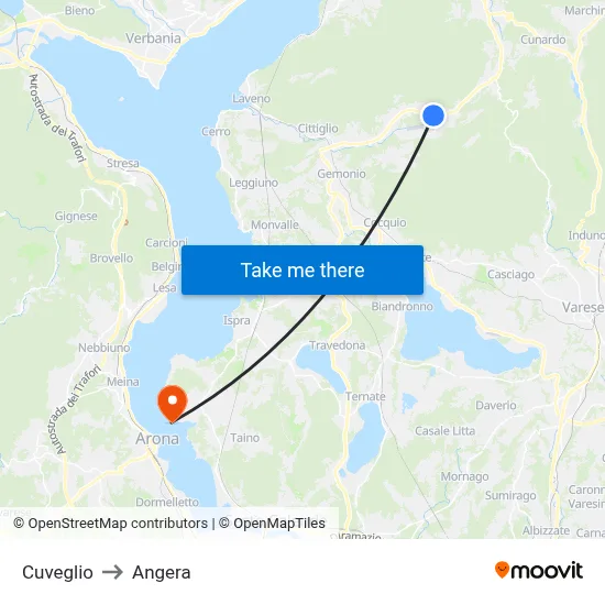Cuveglio to Angera map