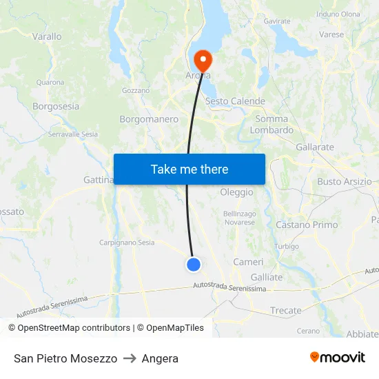 San Pietro Mosezzo to Angera map