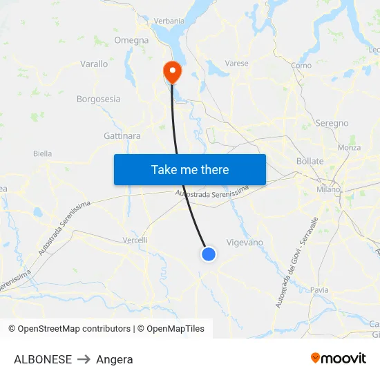 Albonese to Angera map