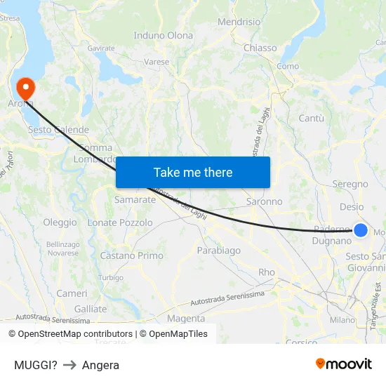 Muggiò to Angera map