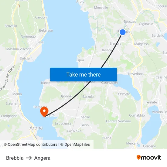 Brebbia to Angera map
