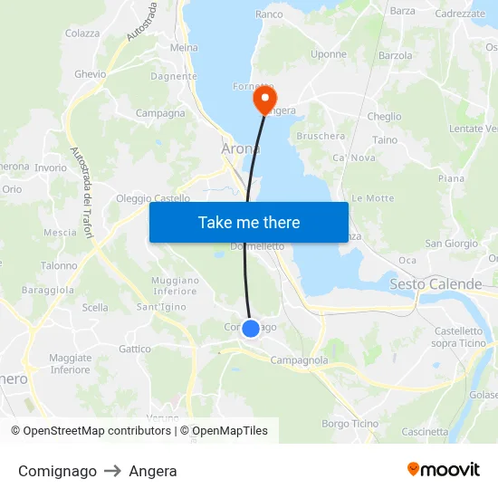 Comignago to Angera map