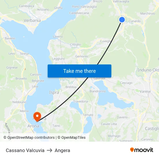 Cassano Valcuvia to Angera map