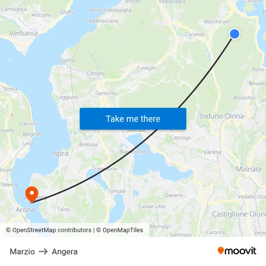 Marzio to Angera map