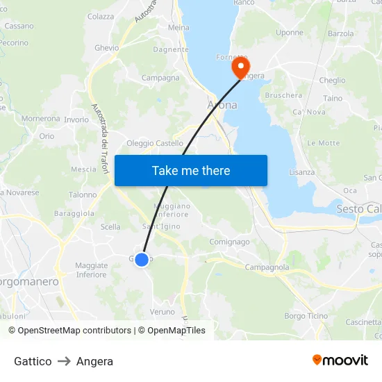 Gattico to Angera map