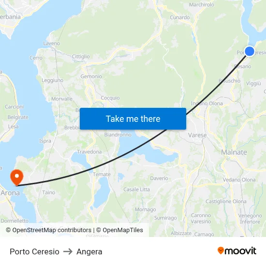 Porto Ceresio to Angera map