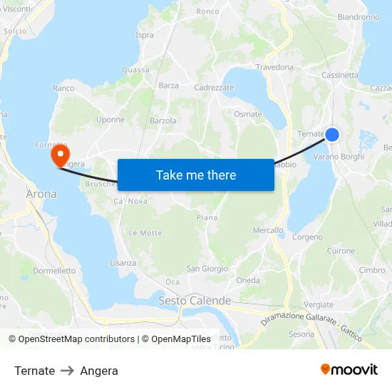 Ternate to Angera map