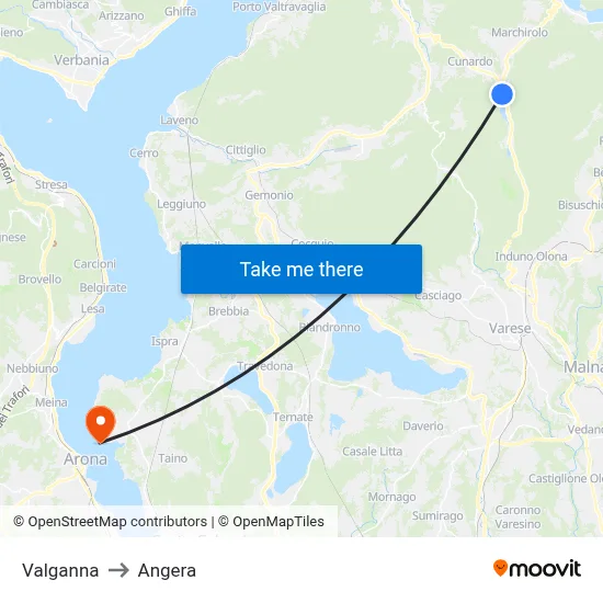 Valganna to Angera map