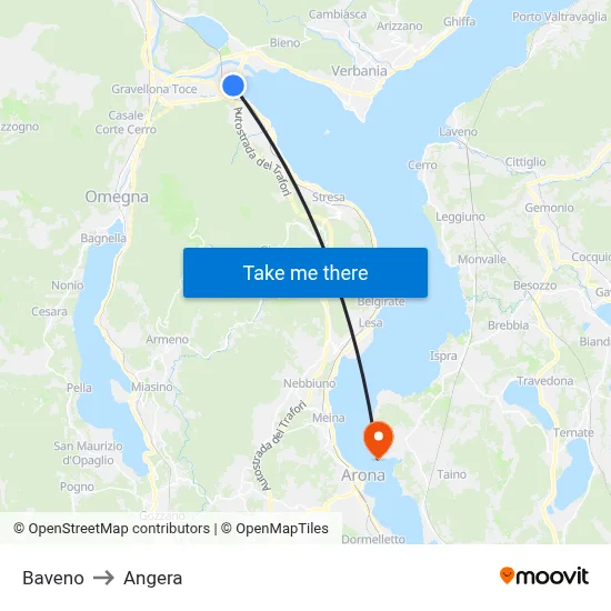 Baveno to Angera map