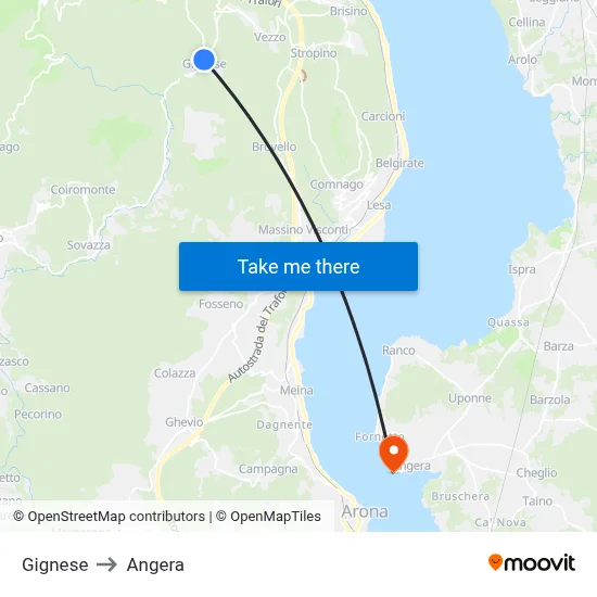 Gignese to Angera map