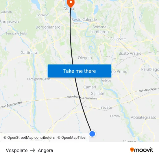 Vespolate to Angera map