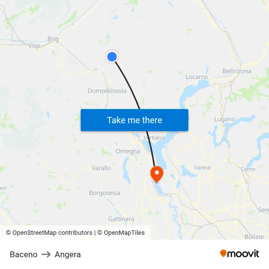 Baceno to Angera map