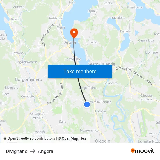 Divignano to Angera map