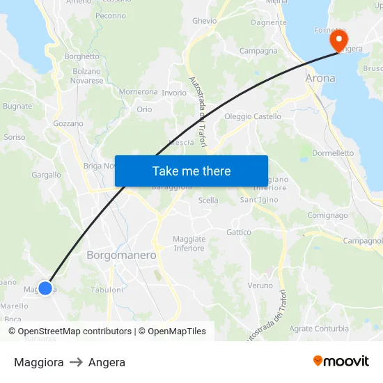 Maggiora to Angera map