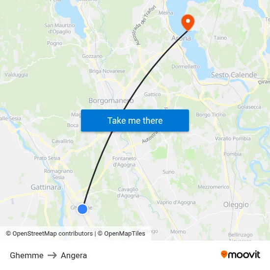 Ghemme to Angera map