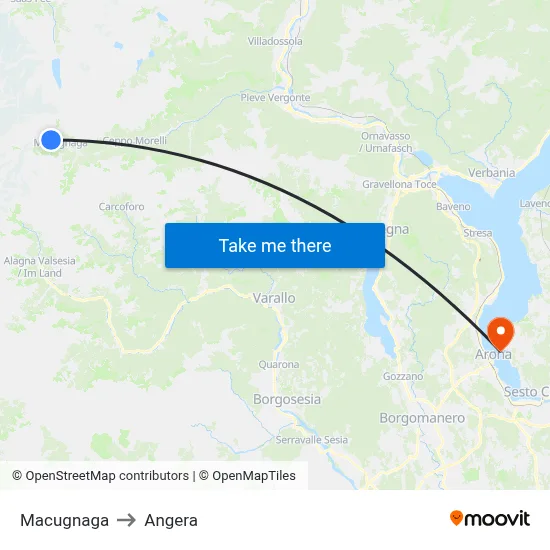 Macugnaga to Angera map