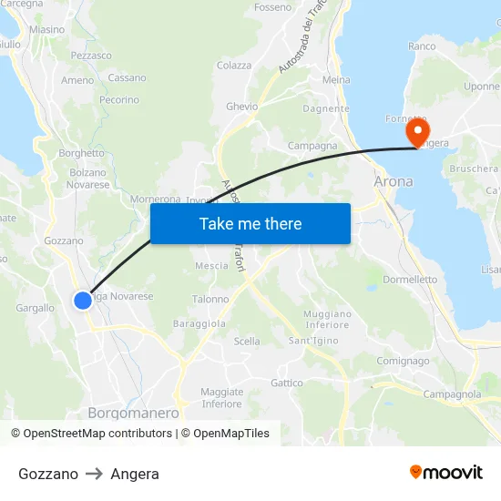 Gozzano to Angera map