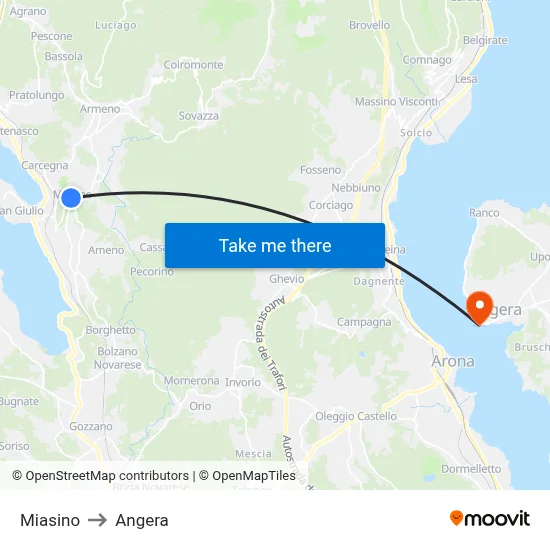 Miasino to Angera map