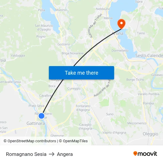 Romagnano Sesia to Angera map