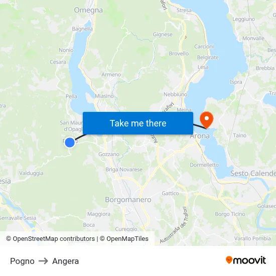 Pogno to Angera map