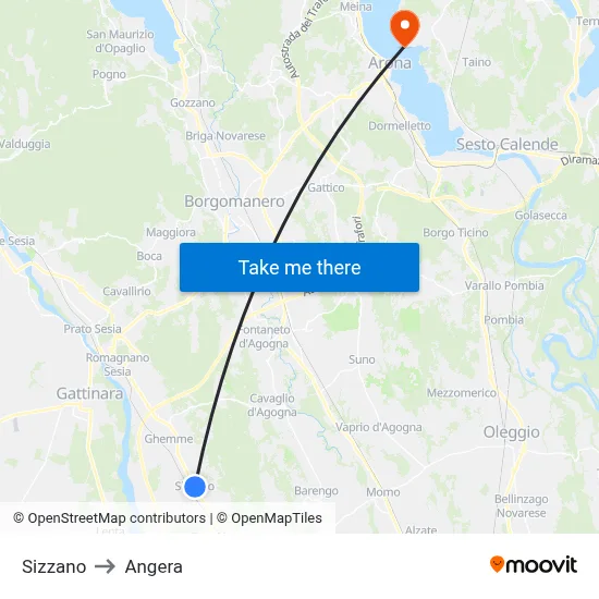 Sizzano to Angera map