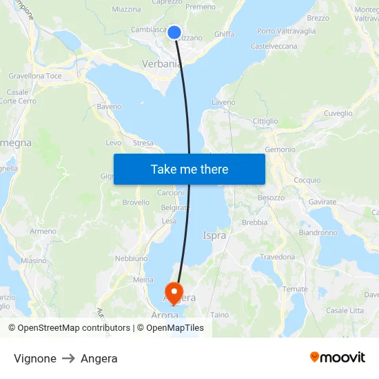 Vignone to Angera map
