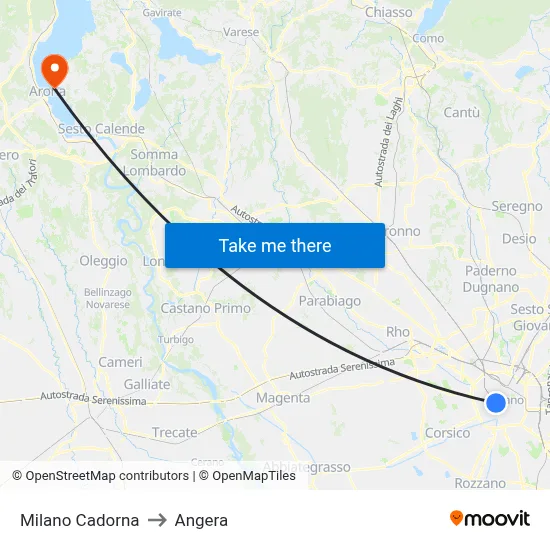 Milan Cadorna to Angera map