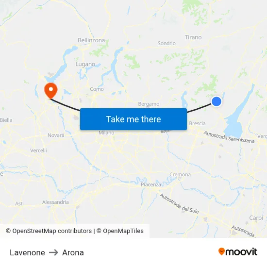 Lavenone to Arona map